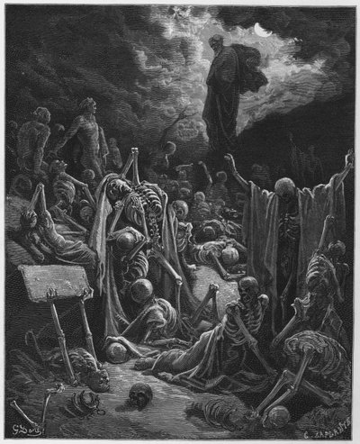 La visión del valle de los huesos secos de Gustave Dore